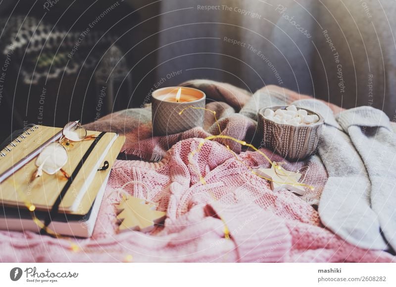 cozy autumn or winter morning at home. Breakfast Hot Chocolate Lifestyle Relaxation Winter Decoration Table Book Landscape Autumn Warmth Leaf Sweater Scarf