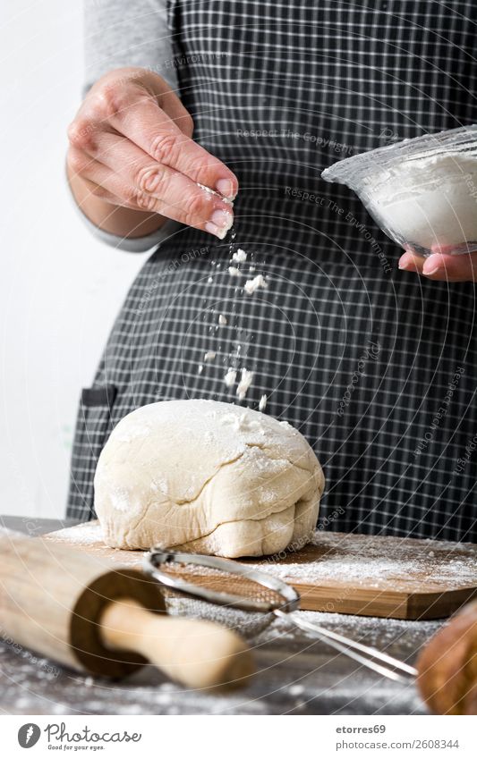 woman kneading bread dough with her hands Woman Bread Make Kneel Hand Kitchen Apron Flour Yeast Home-made Baking Dough Human being Preparation Stir Ingredients