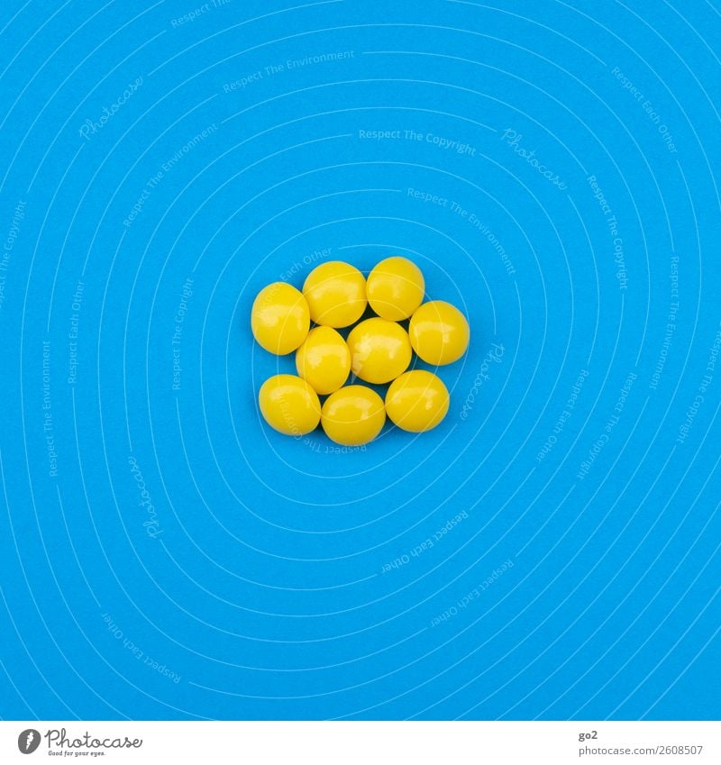 Yellow Pills Food Candy Nutrition Healthy Health care Medical treatment Medication Esthetic Delicious Round Blue Drug addiction Fitness Testing & Control