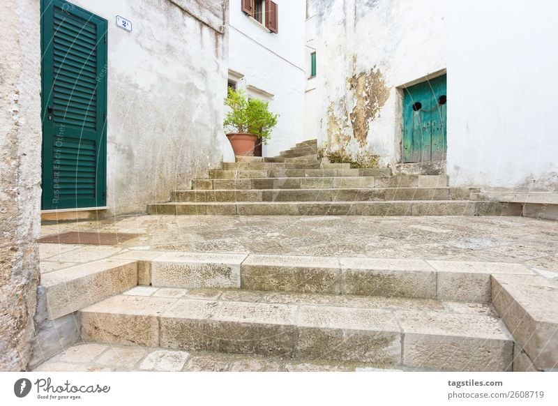 Specchia, Apulia - Walking up a historic stairway Alley Ancient Architecture Barn door Hunting Blind Building City Closed Keep sth. closed  Cobblestones Door