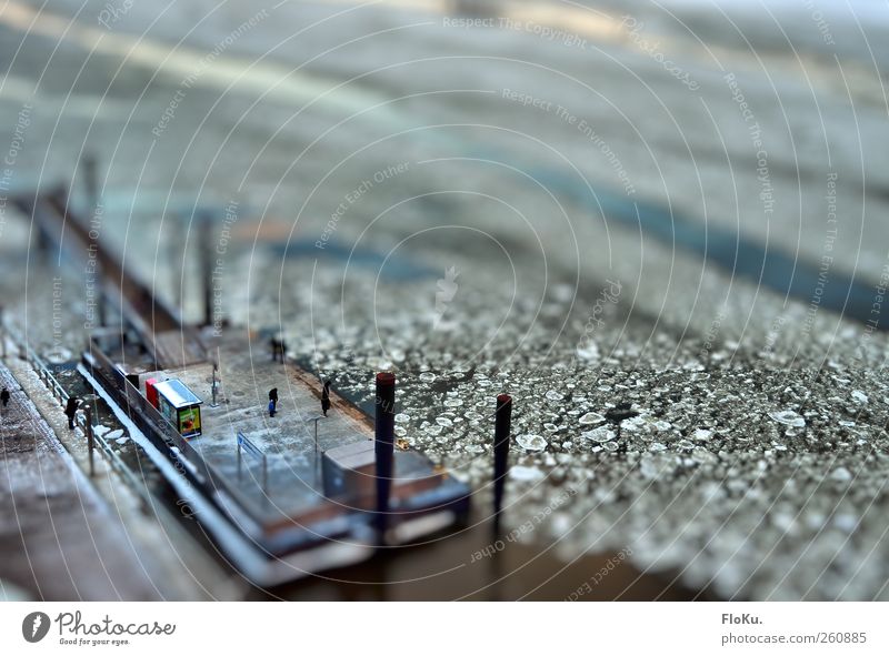 mini investor Water Winter Ice Frost River Elbe Hamburg Town Port City Harbour Navigation Inland navigation Ferry Cold Small White Tilt-Shift Miniature Jetty
