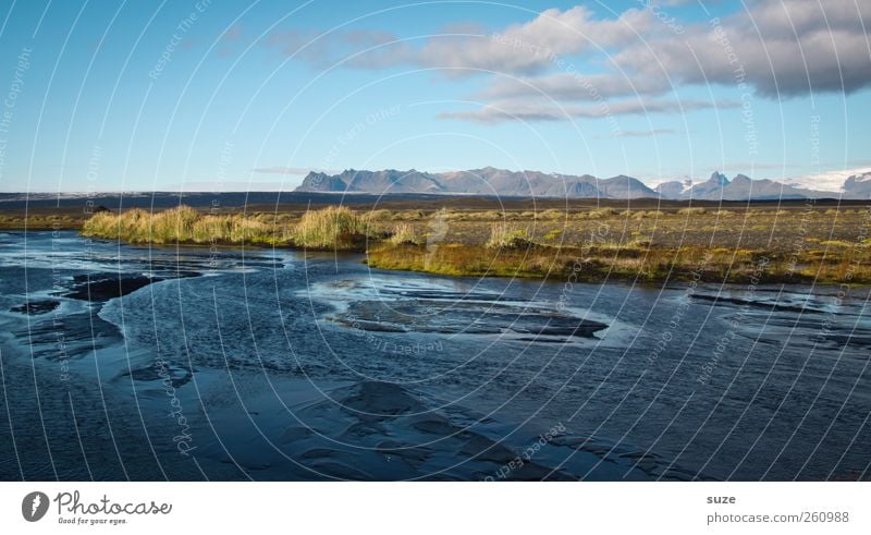 delta Calm Vacation & Travel Mountain Environment Nature Landscape Elements Water Sky Horizon Meadow Lakeside River bank Large Wild Blue Iceland