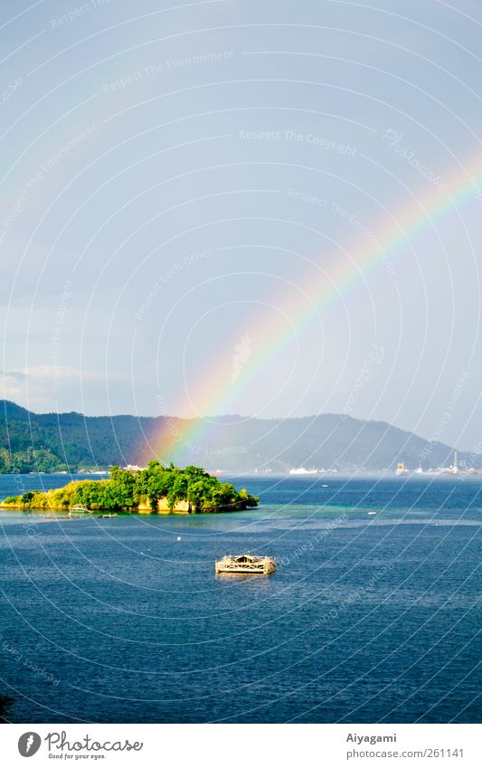 End of the Rainbow Nature Landscape Air Water Earth Sky Summer Beautiful weather Ocean Island Vacation & Travel Exotic Warmth Blue Multicoloured Yellow Green
