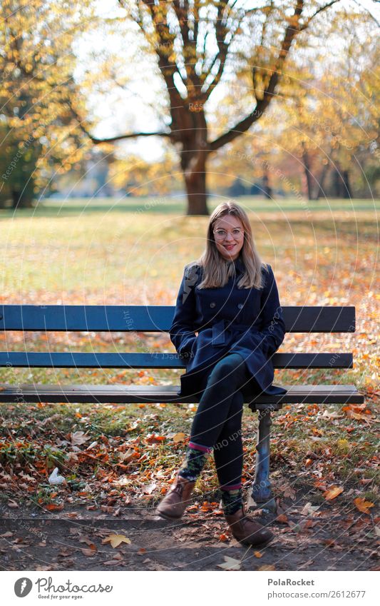 #A# Autumn bench Art Work of art Esthetic Autumnal Autumn leaves Autumnal colours Early fall Autumnal weather Bench Sit Exterior shot Beautiful weather Woman