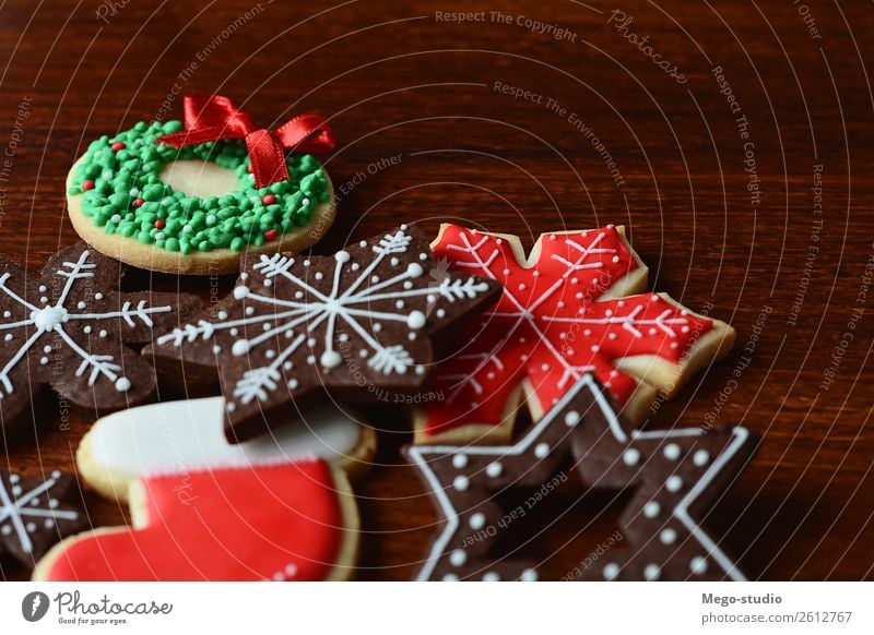Mixed christmas cookies. xmas holiday concept. Dessert Winter Decoration Feasts & Celebrations Christmas & Advent Wood Ornament Delicious Red Tradition food