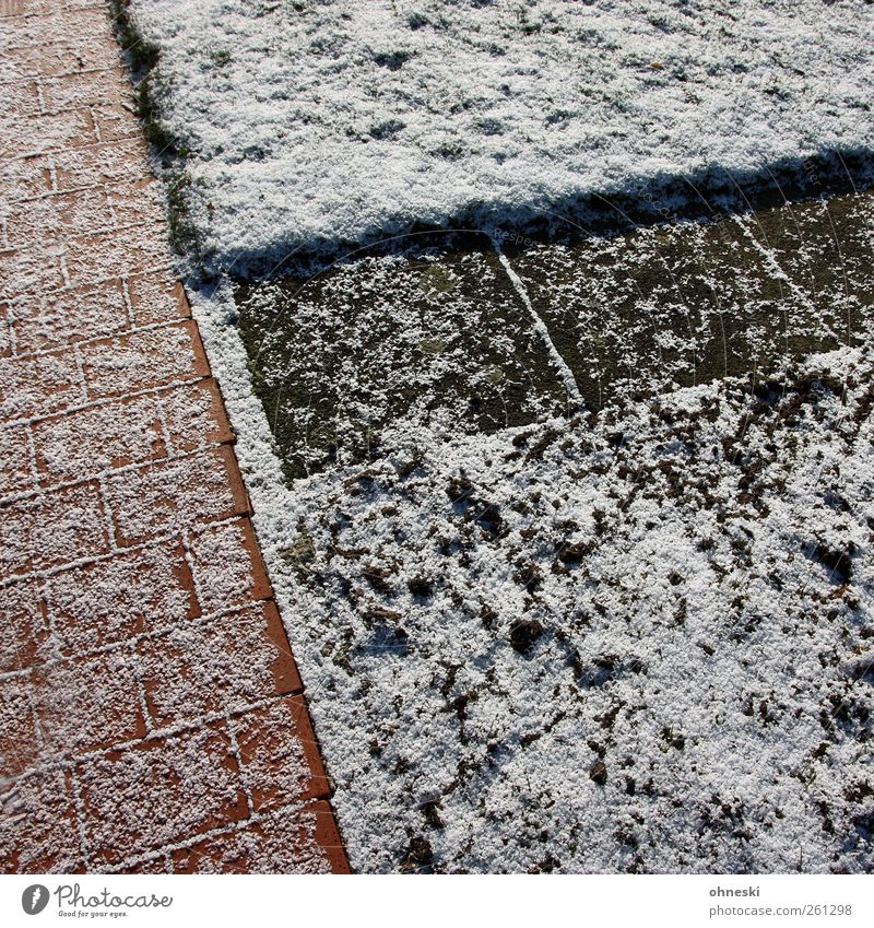 contrasts Winter Ice Frost Snow Garden Meadow Deserted Lanes & trails Paving stone Stone Line Cold Colour photo Exterior shot Abstract Pattern