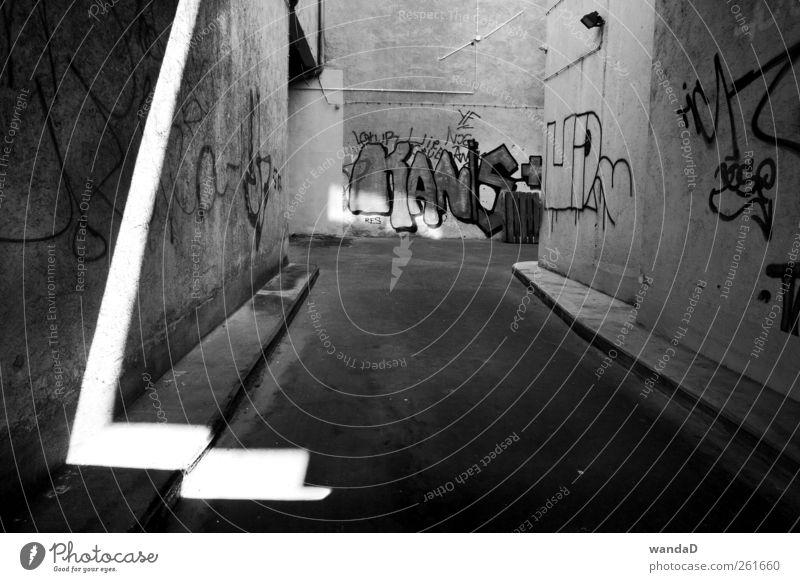 ________________ Town Deserted Alley Wall (barrier) Wall (building) Stone Concrete Sign Characters Graffiti Line Arrow Observe Discover Listening Draw Write