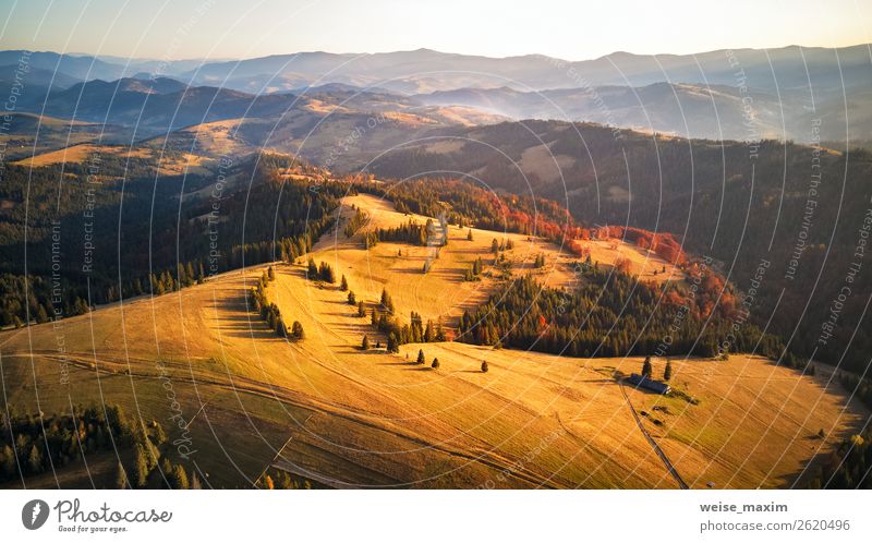Autumn sunset in mountains. Colorful fall woodland Vacation & Travel Tourism Far-off places Freedom Expedition Mountain House (Residential Structure) Nature