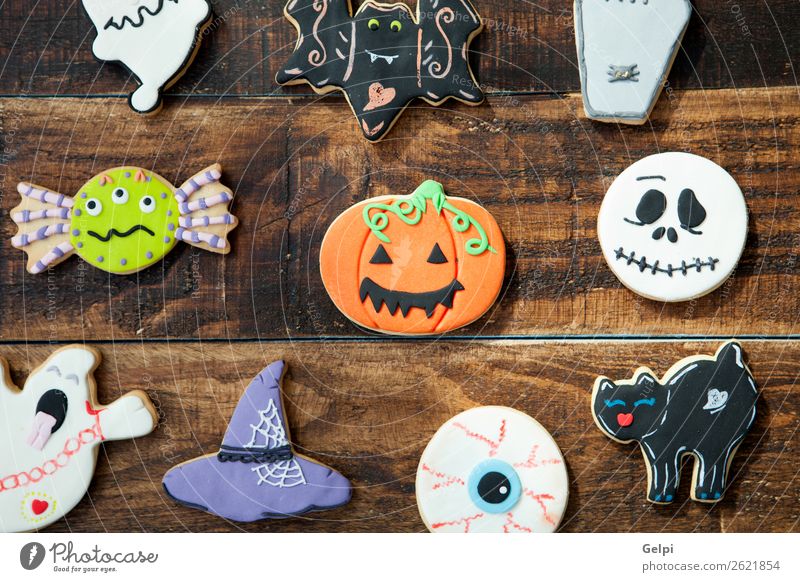 Happy Halloween Dessert Joy Decoration Feasts & Celebrations Hallowe'en Autumn Cat Spider Delicious Black White Fear holiday food Pumpkin Flour hat witch party