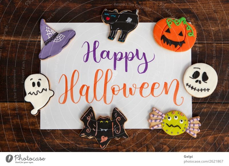 Happy Halloween Dessert Joy Decoration Feasts & Celebrations Hallowe'en Autumn Cat Spider Delicious Black White Fear holiday food Pumpkin Flour hat witch party