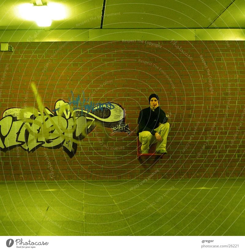 graffiti sux Green Painting and drawing (object) Human being Graffiti Train station Sit Seating