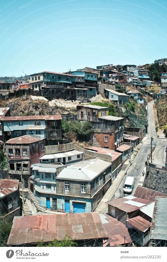 Roofs of Valparaíso Mountain House (Residential Structure) Sky Summer Climate Beautiful weather Warmth Small Town Old town Building Street Lanes & trails