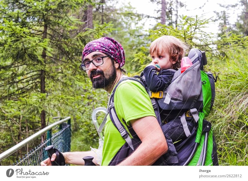 A father with his baby in the mountain Lifestyle Vacation & Travel Tourism Adventure Summer Mountain Hiking Sports Child Baby Toddler Boy (child) Man Adults