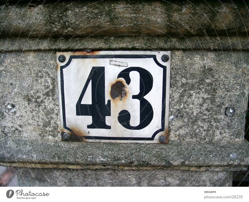 number 43 Wall (building) House number Tin Living or residing Old Stone