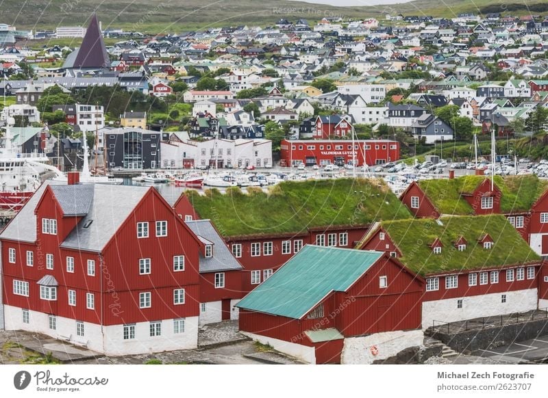 Panorama view to the city of Torshavn on Faroer islands denmark Leisure and hobbies Vacation & Travel Tourism Ocean Island Mountain