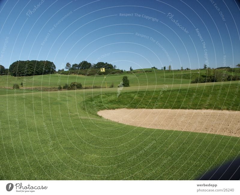 Golf course with bunker Grass Meadow Green Sauerland Mountain Sky Sand rough