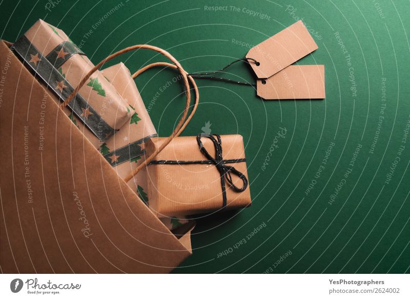 Overturned paper bag full of gifts Elegant Christmas & Advent Birthday Retro Many Brown above view Anniversary Blank christmas Classic Conceptual design context