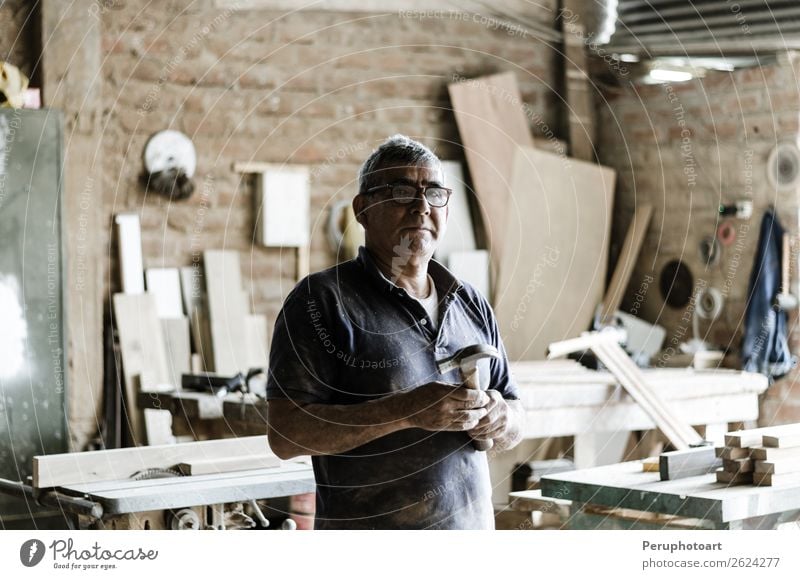 Portrait of senior carpenter. Shopping Happy Work and employment Craftsperson Industry Craft (trade) Human being Man Adults Grandfather Arm Old Stand