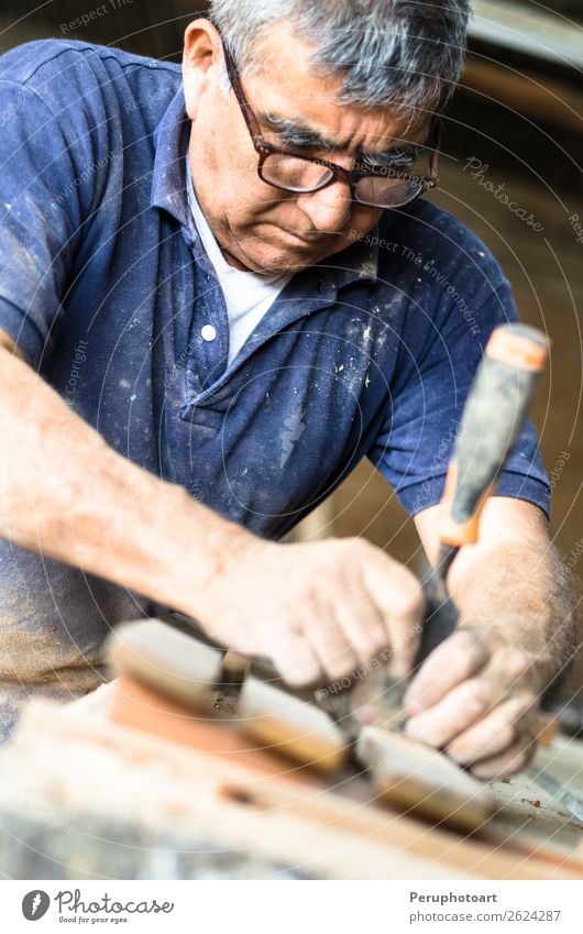 Professional carpenter at work. Handcrafts Work and employment Industry Craft (trade) Tool Man Adults Wood Old Natural Precision Wood work Carpenter workshop