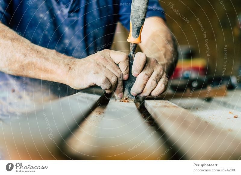 Professional carpenter at work. Handcrafts Work and employment Industry Craft (trade) Tool Man Adults Wood Old Natural Precision Wood work Carpenter workshop