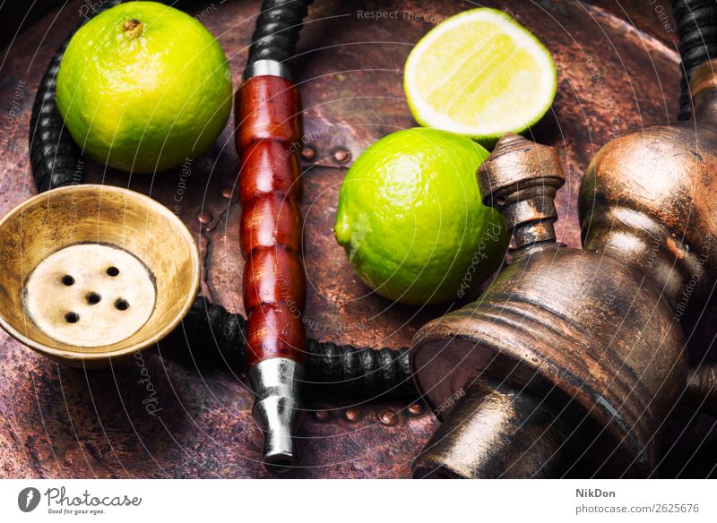 Oriental hookah shisha with lime fruit tobacco nargile smoke nicotine smoking east relaxation arabic mouthpiece deluxe pipe fragrant hookah with lime style