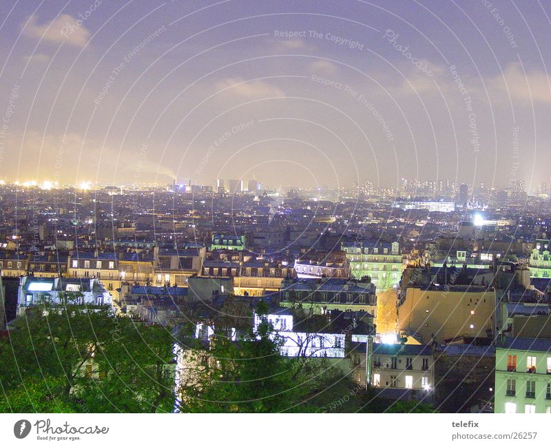 Paris at night Night Eiffel Tower House (Residential Structure) Bird's-eye view Town Europe Sky Aerial photograph