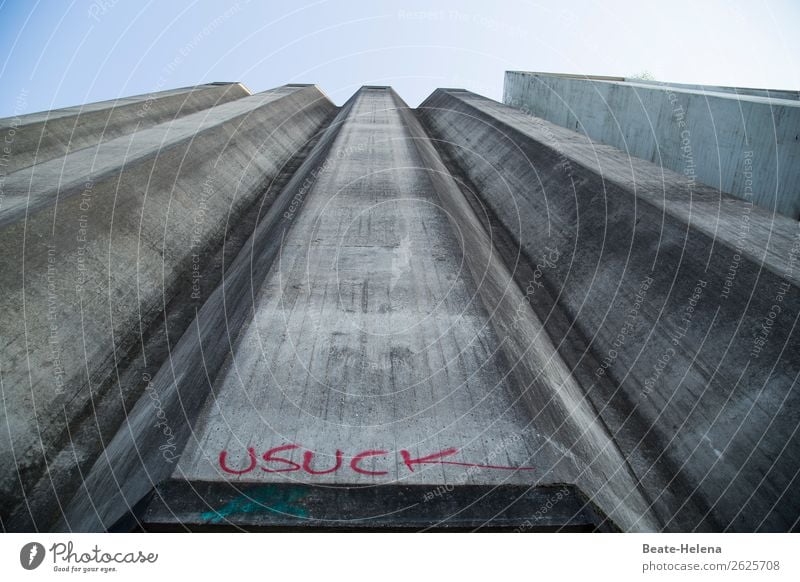 Central perspective 4 Tower Graffiti Exterior shot Manmade structures Architecture Facade height Colour photo Deserted Characters Industrial area