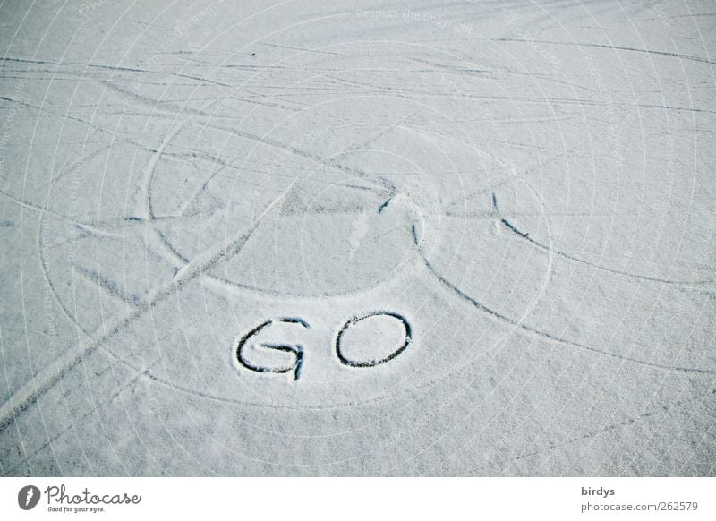Snow covered ice surface with circular curves and inscription " GO ". Launch Winter Ice Frost go embolden invitation embolden sb. Characters take off Line