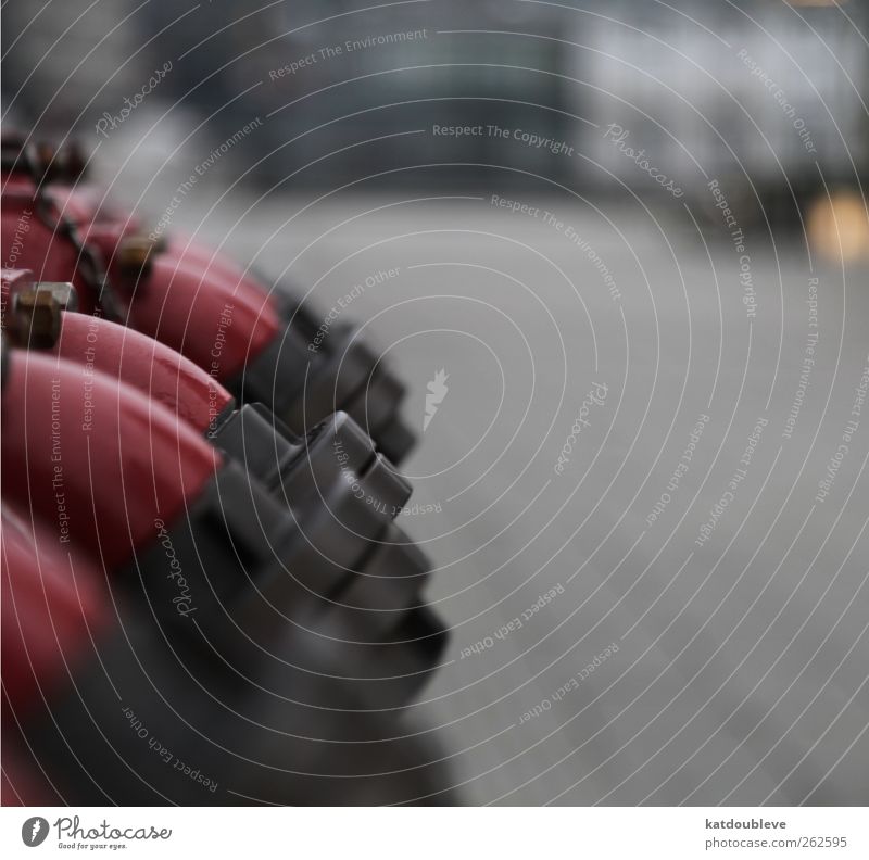 bouche d'incendie Town Downtown Harbour Street Water Gray Red Provision Water supply Fire hydrant Colour photo Exterior shot Copy Space right Day Blur