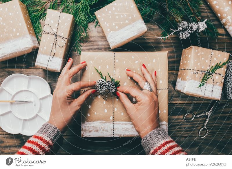 christmas present with wrapping paper scissors, Stock image