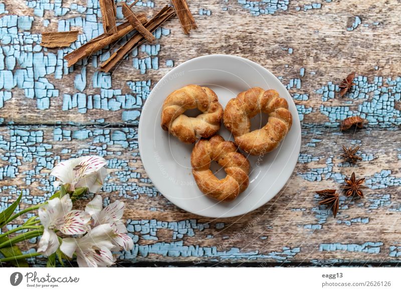 Delicious anise cookies at breakfast Bread Dessert Nutrition Breakfast Diet Coffee Beautiful Life Table Fresh Brown White background Baking Bakery biscuit cake