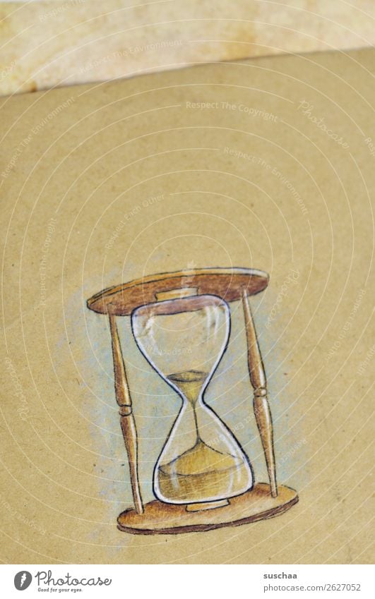 the countdown is running ... Hourglass Painted Drawing Paper Time Clock timepiece Symbols and metaphors Art Artist Idea Sand Glass Seep Offense Haste Stress