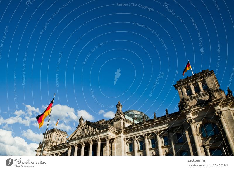 The Bundestag Architecture Berlin Reichstag Germany German Flag Democracy Democratic Euro Europe Worm's-eye view Capital city Sky Heaven Downtown