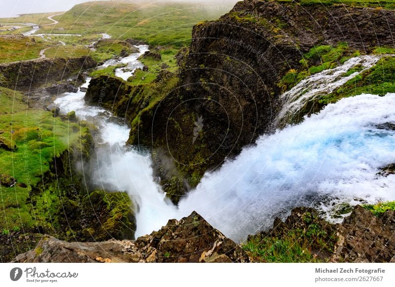 View down from Dynjandi waterfall in the westfjords Beautiful Vacation & Travel Adventure Sightseeing Mountain Human being Man Adults Nature Landscape Water