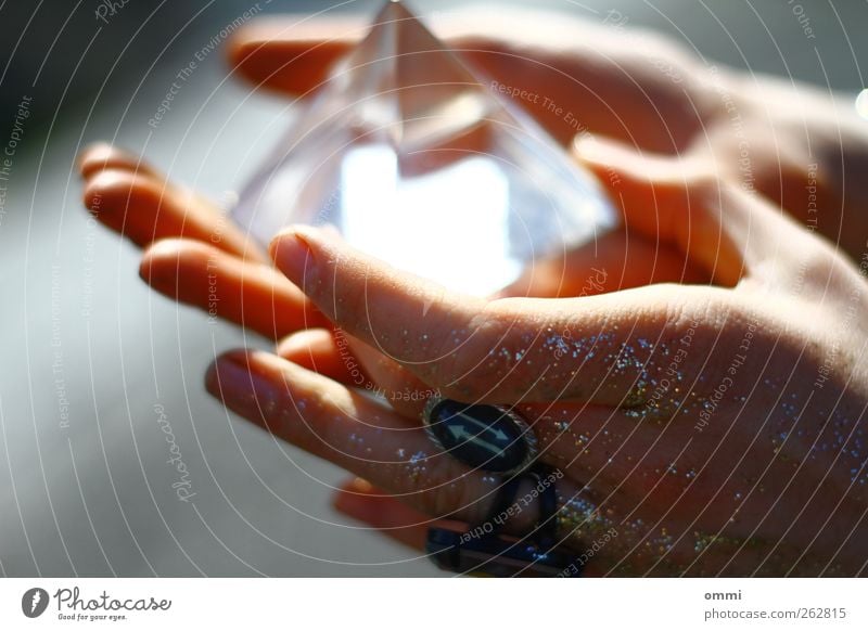 The Future in Hands I Feminine Young woman Youth (Young adults) Fingers Ring Prism Glass Touch Glittering Illuminate Esthetic Bright Near Fortune-telling Oracle