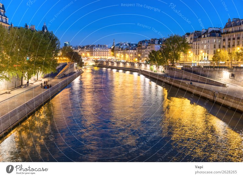 Paris at night - sunset over Seine river Life Vacation & Travel Tourism Trip Adventure Sightseeing City trip Architecture Landscape Water Sky Cloudless sky