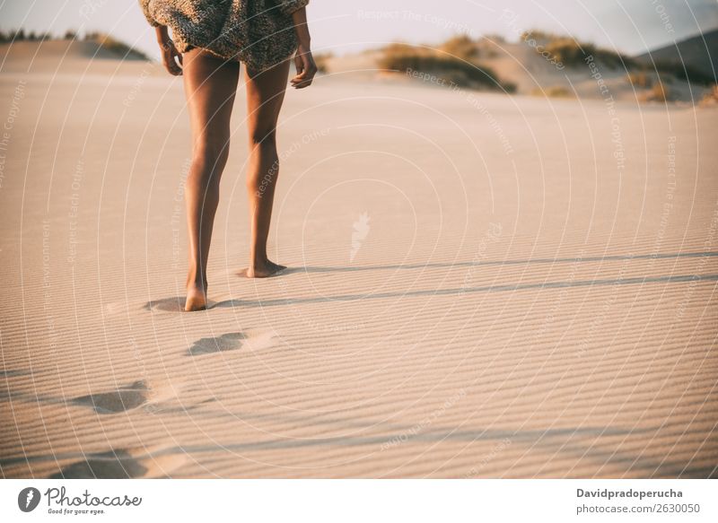 Legs of a young black woman walking in the sand in a desert dunes Beach Sand Walking Woman Human being Isolated romantic Ocean Sun Vacation & Travel Beautiful