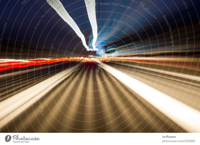 speed Transport Movement Driving Exceptional Blue Yellow Black White Speed Perspective Senses Surrealism colors Night shot structure Coincidence blurred Highway