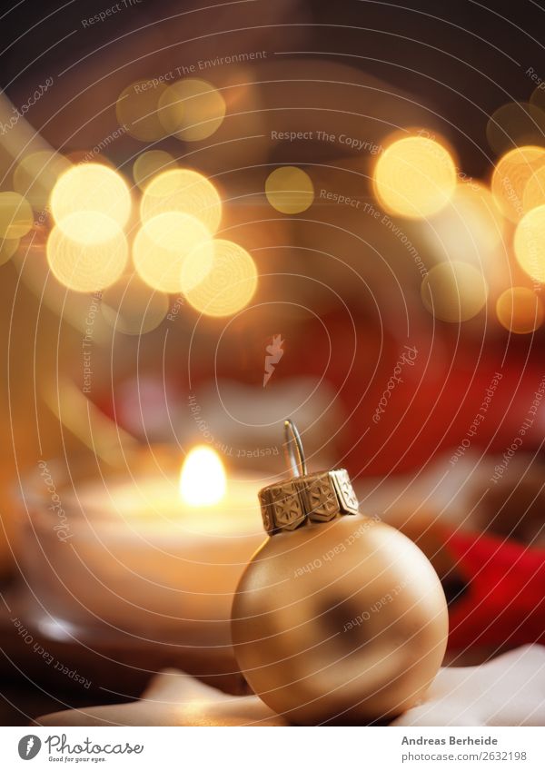 Golden Christmas tree ball Winter Decoration Feasts & Celebrations Christmas & Advent Candle Yellow Peace Religion and faith Tradition Background picture