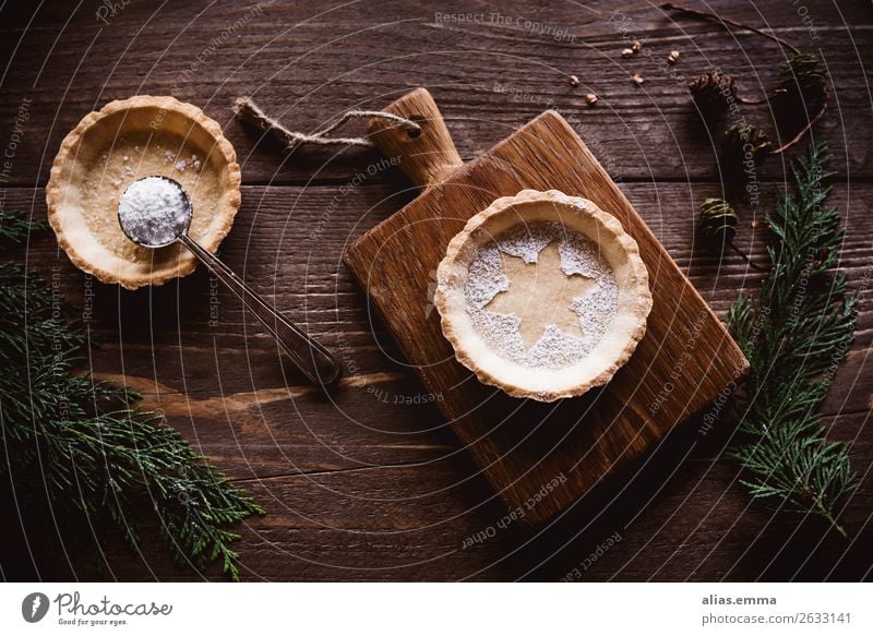 Christmas tart on wooden background and winter decoration Christmas & Advent Card Baked goods Christmas biscuit Decoration Winter Wood Rustic Short-crust pastry