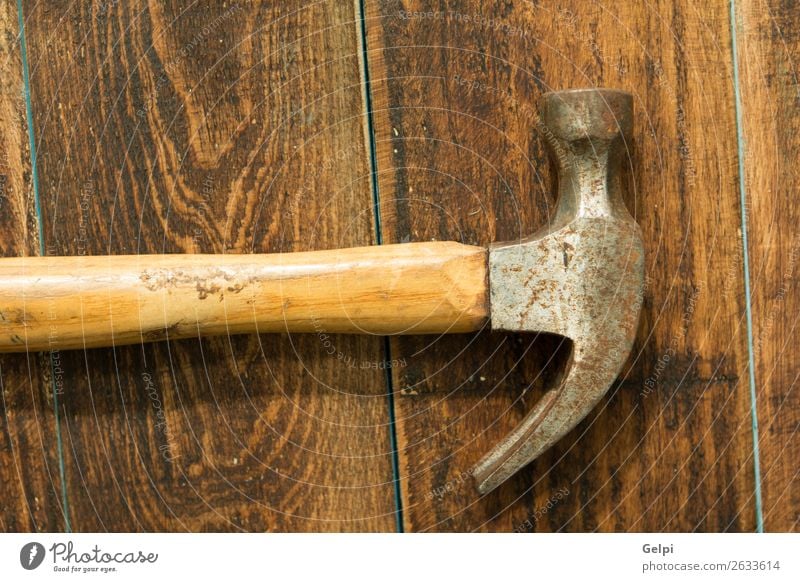 Old vintage small steel hammer on white background, Old tool carpenter  isolate wood industry Stock Photo