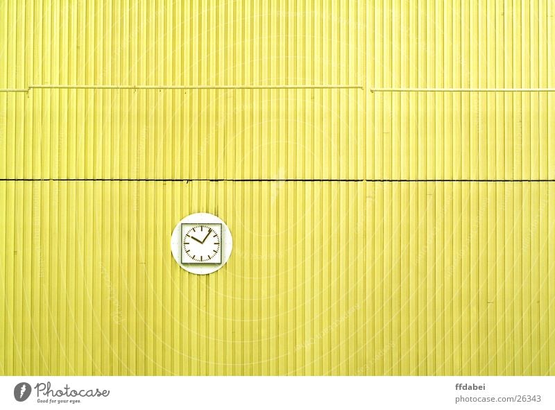 sixteen Wall (building) Clock Wall clock Yellow Indoor swimming pool Minimalistic Golden section Room Architecture Detail Modern Time