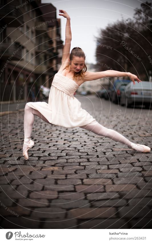 dance. Elegant Body Dance Feminine Young woman Youth (Young adults) 1 Human being 18 - 30 years Adults Ballet Town Dress Tights Ballet shoe Brunette Long-haired