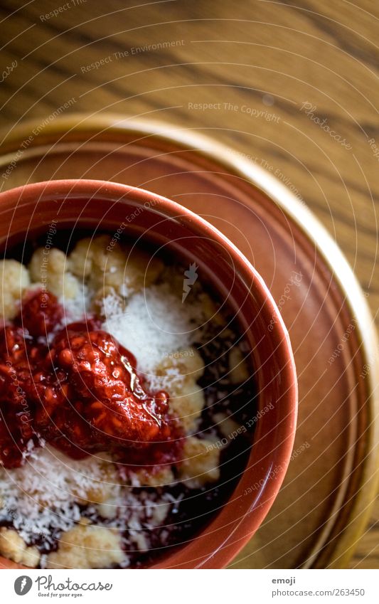 RaspberryCoconutCrumble Dessert Candy Jam Nutrition Plate Bowl Delicious Sweet Colour photo Interior shot Deserted Copy Space top Day Shallow depth of field