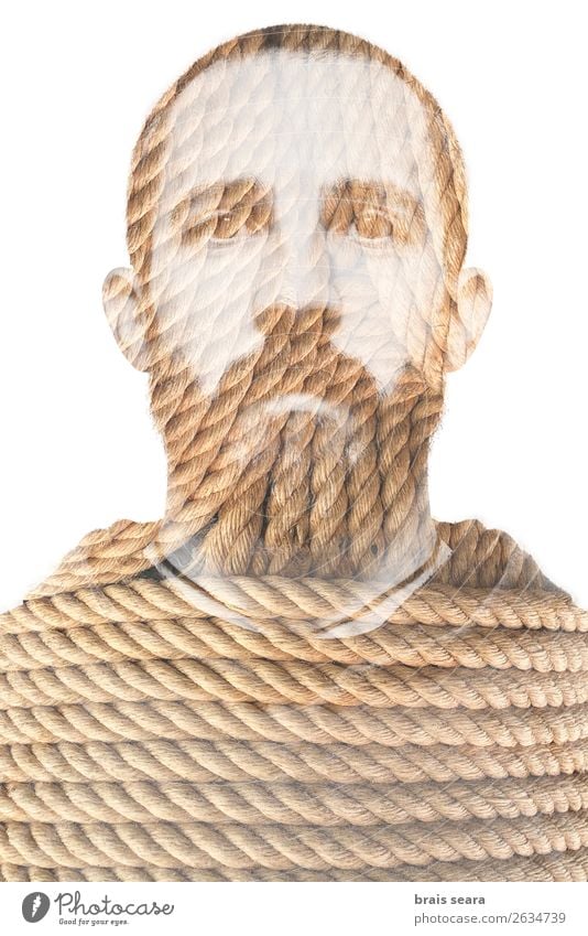 Double exposure portrait of young bearded man and rope. Beautiful Face Business Rope Masculine Young man Youth (Young adults) Man Adults Hand 1 Human being
