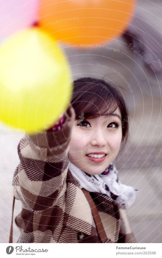 Leipzig City Girl II Feminine Young woman Youth (Young adults) Woman Adults Head Arm 1 Human being 18 - 30 years Joy Balloon Coat Checkered Asians Chinese China