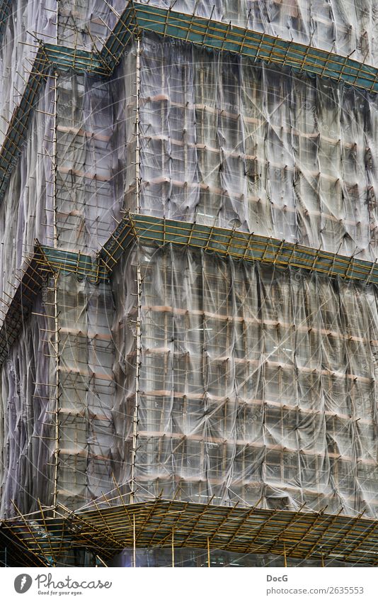 Building construction in China - bamboo scaffolding instead of iron bars Downtown High-rise Architecture Wall (barrier) Wall (building) Facade Wood