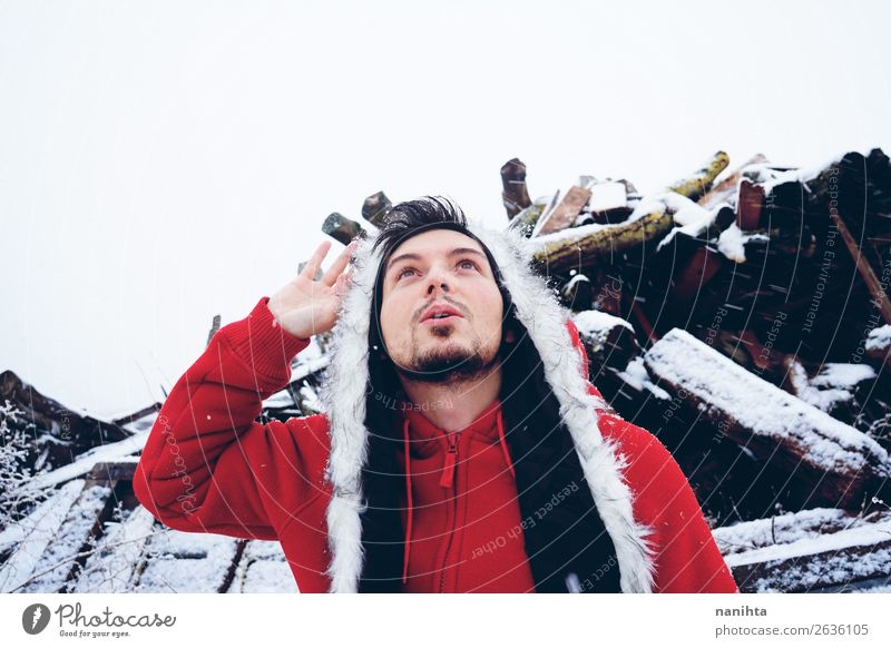 Young and attractive man enjoying a snowy winter day Lifestyle Style Happy Winter Snow Human being Masculine Young man Youth (Young adults) Man Adults 1