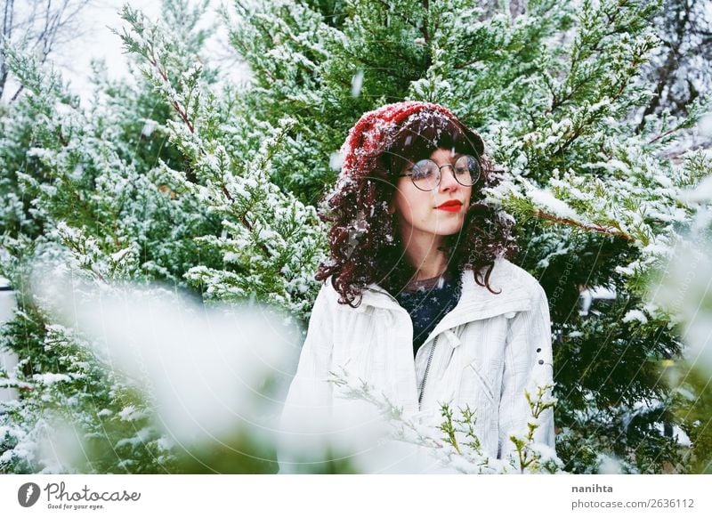 Young woman enjoying a snowy winter Lifestyle Style Happy Adventure Freedom Winter Snow Winter vacation Christmas & Advent New Year's Eve Human being Feminine