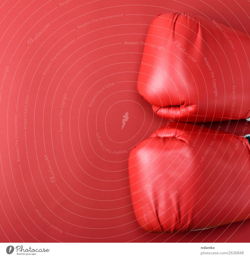 pair of red leather boxing gloves on a red background Sports Leather Gloves Fitness Above Red Protection Colour Idea Competition Creativity boxer Boxing